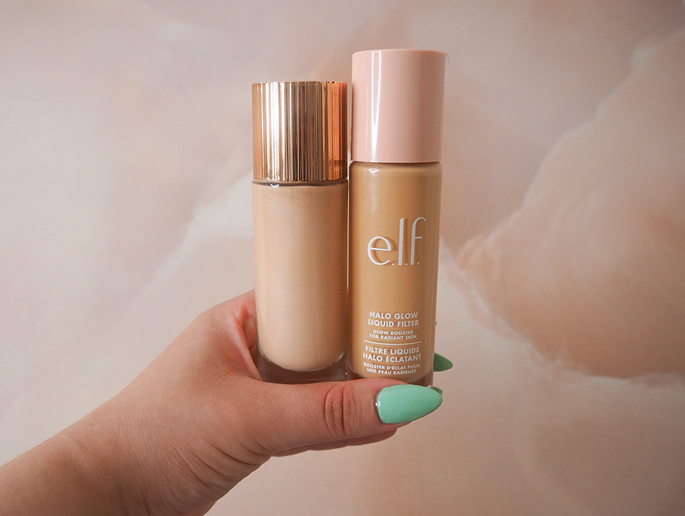 e.l.f. Cosmetics Halo Glow Liquid Filter and Charlotte Tilbury Hollywood Flawless Filter next to each other image
