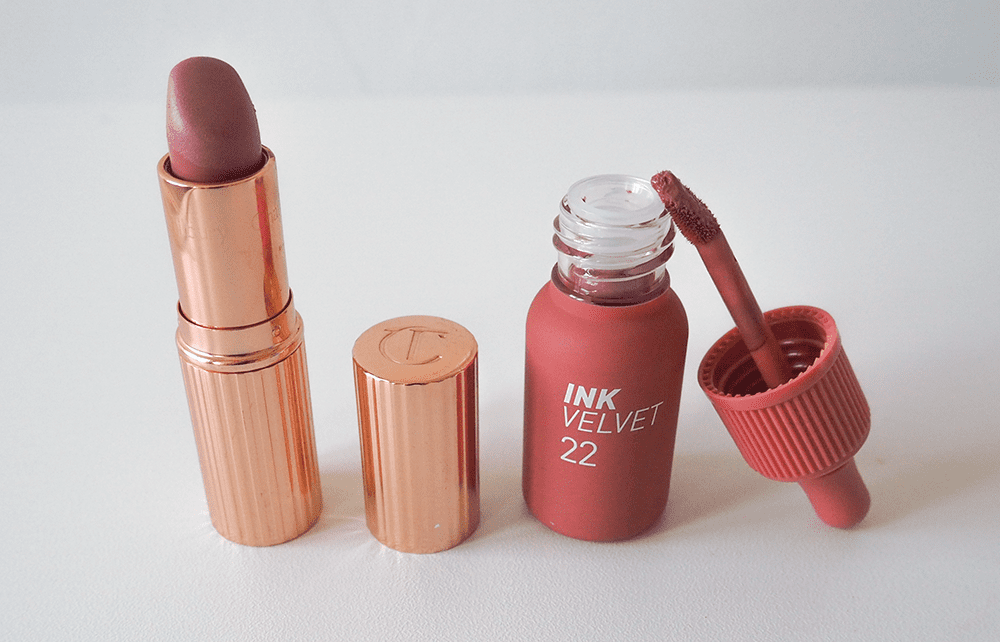 Charlotte Tilbury Charlotte Tilbury Matte Revolution Pillow Talk lipstick and peripera INK The Velvet in #22 Bouquet Nude image